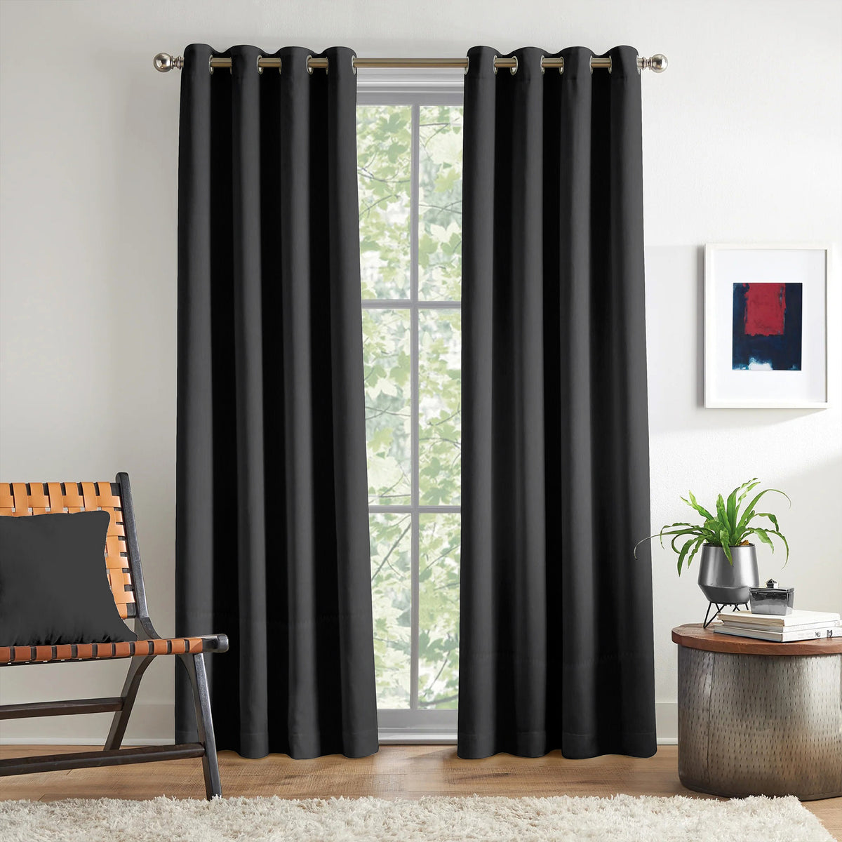 Black Serenity 250 GSM Polyester 100% Blackout Eyelet Curtain