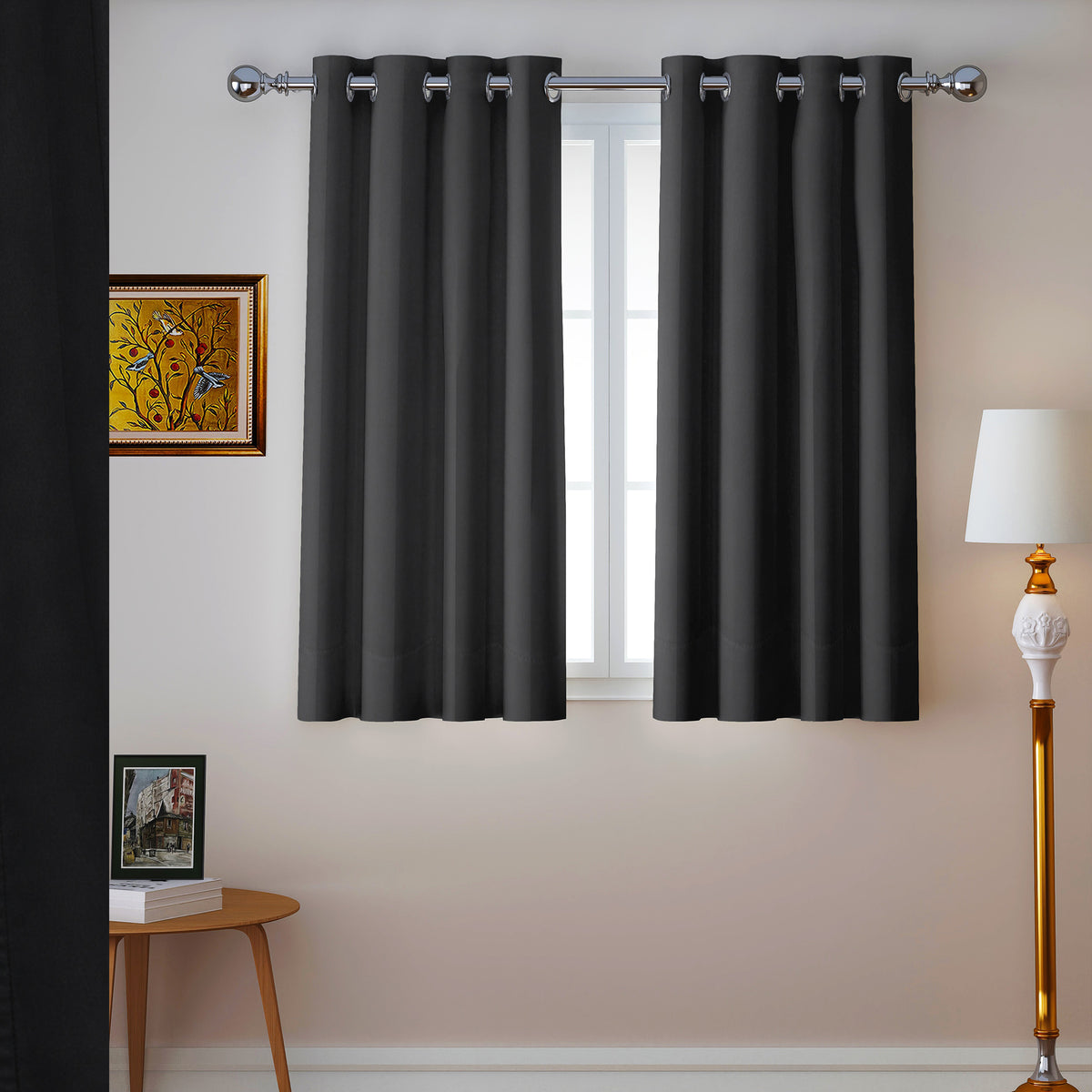 Black Serenity 250 GSM Polyester 100% Blackout Eyelet Curtain