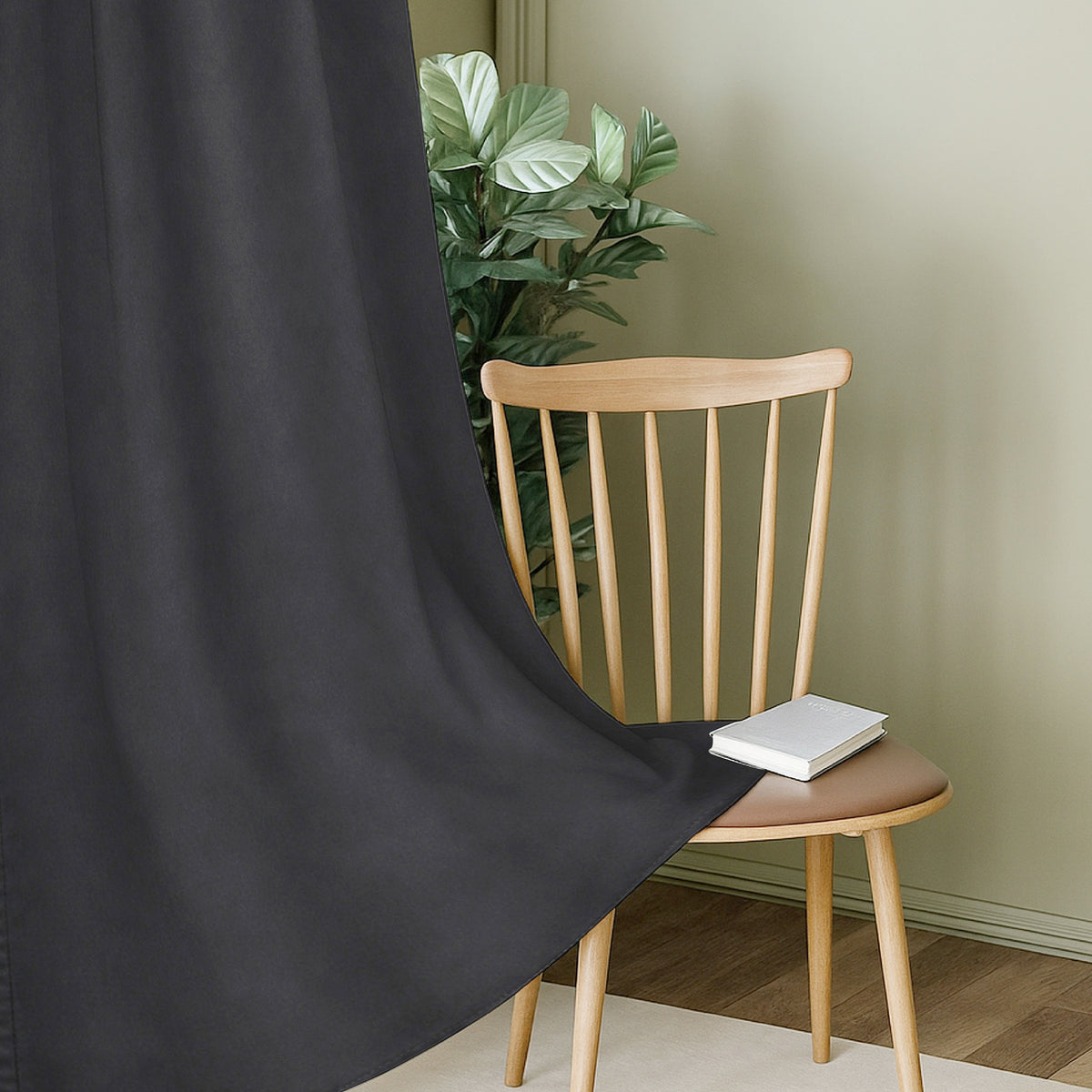 Black Serenity 250 GSM Polyester 100% Blackout Eyelet Curtain