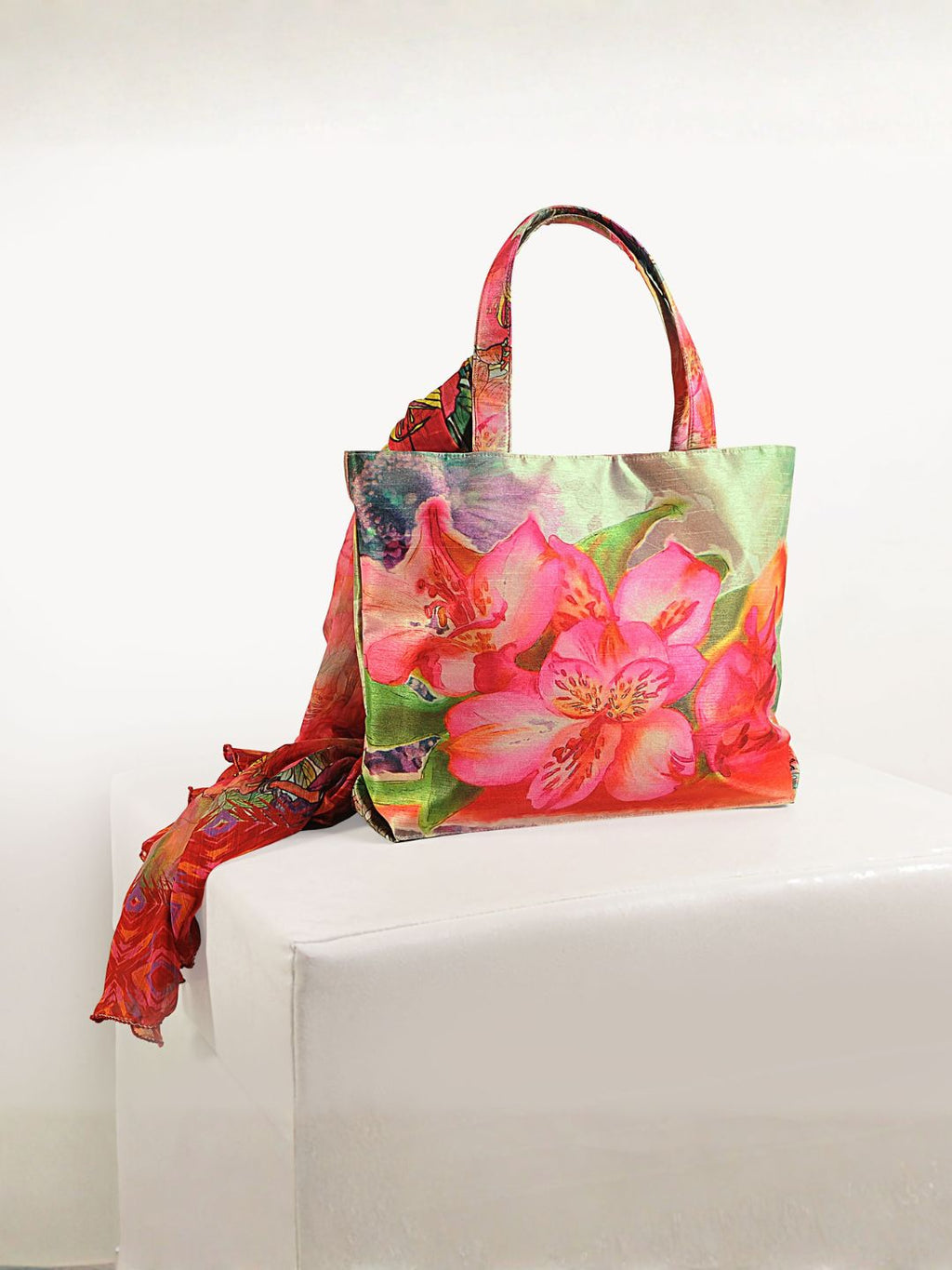 Floral Parrot Print Fashion Tote Bag with Matching Scarf