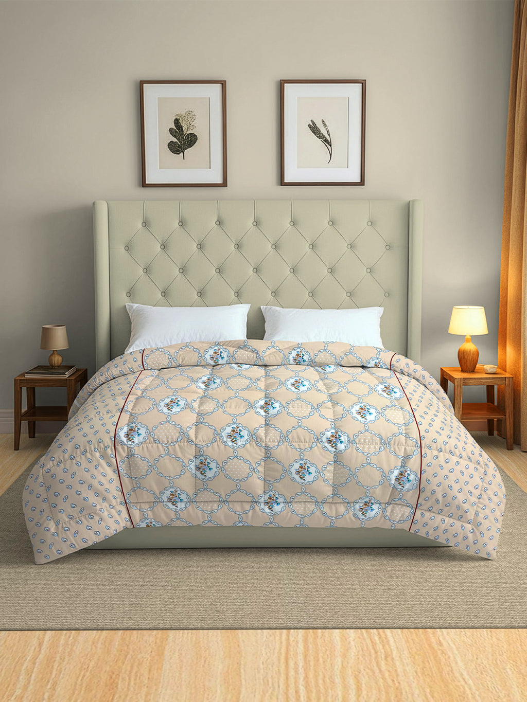 Elegant Roto cotton Motif Beige Double AC Quilt
