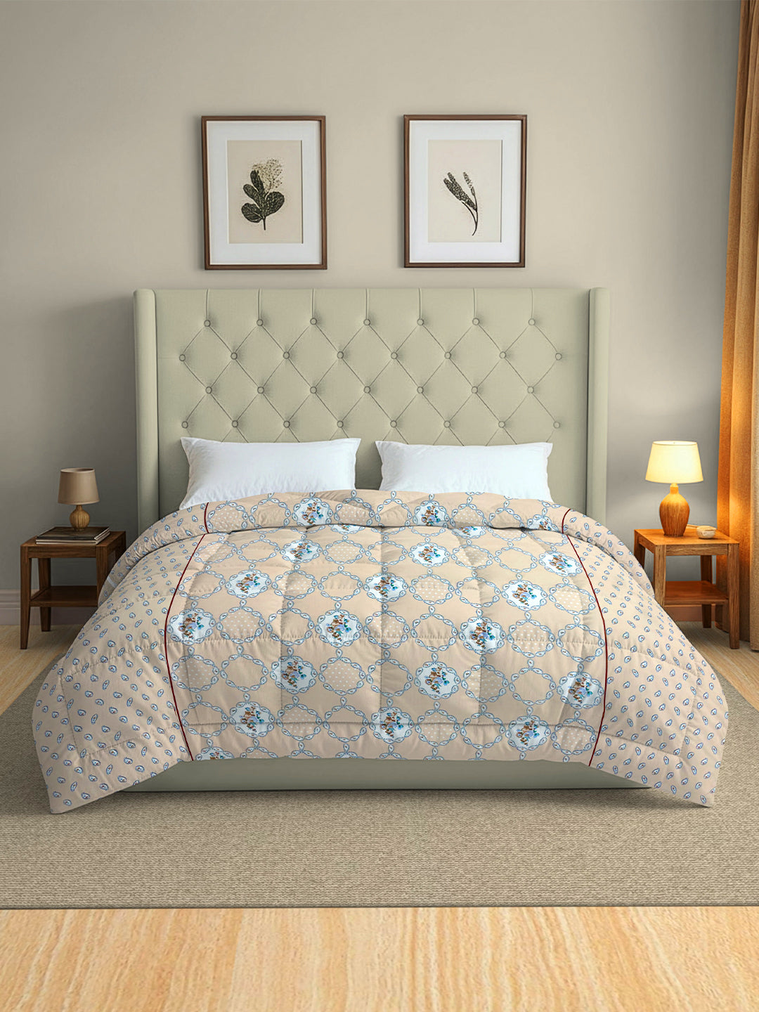 Elegant Roto cotton Motif Beige Double AC Quilt