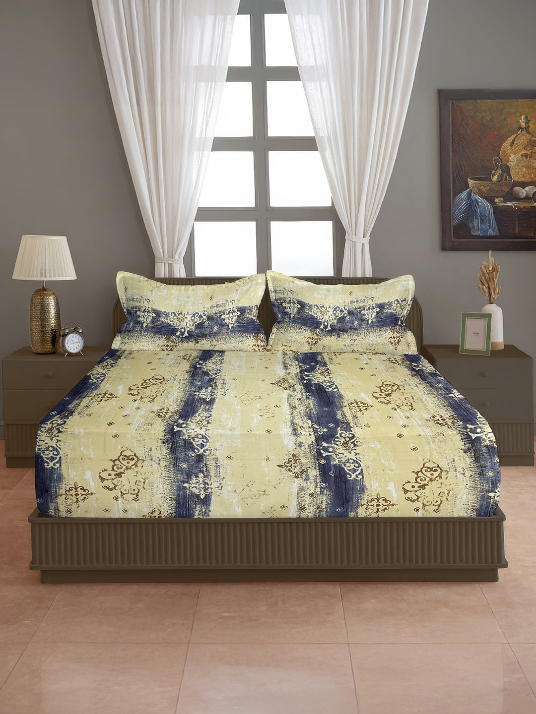 Dusk Texture - Warm Pastel 160TC Cotton King Fitted Bedsheet (72x78x10 Inches)