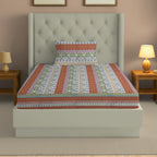 Brown Heritage - 160TC Pure Cotton Single Fitted Bedsheet (36 x 78 x 10 Inches)