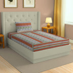 Brown Heritage - 160TC Pure Cotton Single Fitted Bedsheet (36 x 78 x 10 Inches)