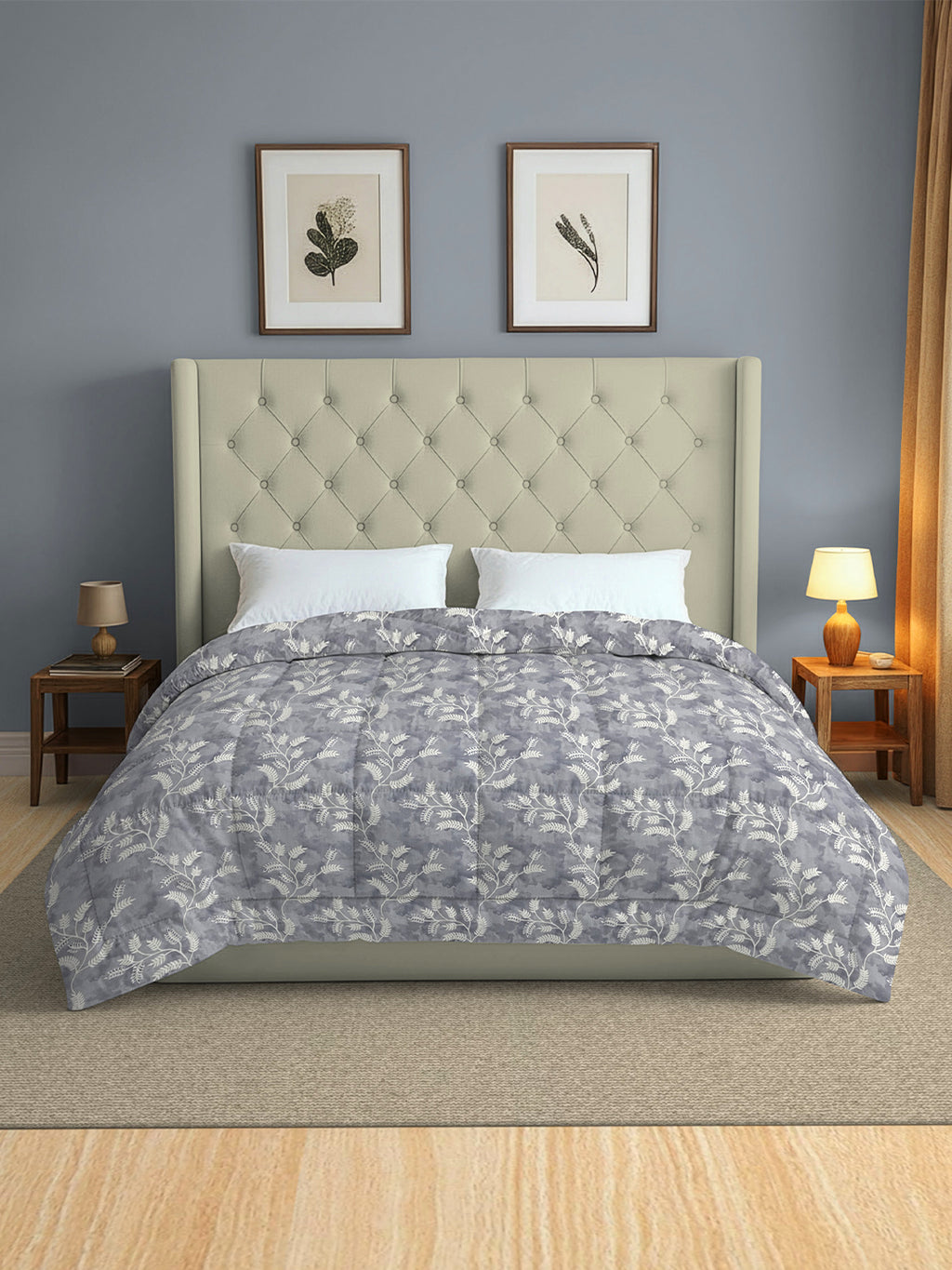 Soft Pure cotton Floral Grey Double AC Quilt