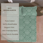 Vintage Damask Floral 180 TC 100% Cotton Double Queen Bedsheet With 2 Pillow Covers