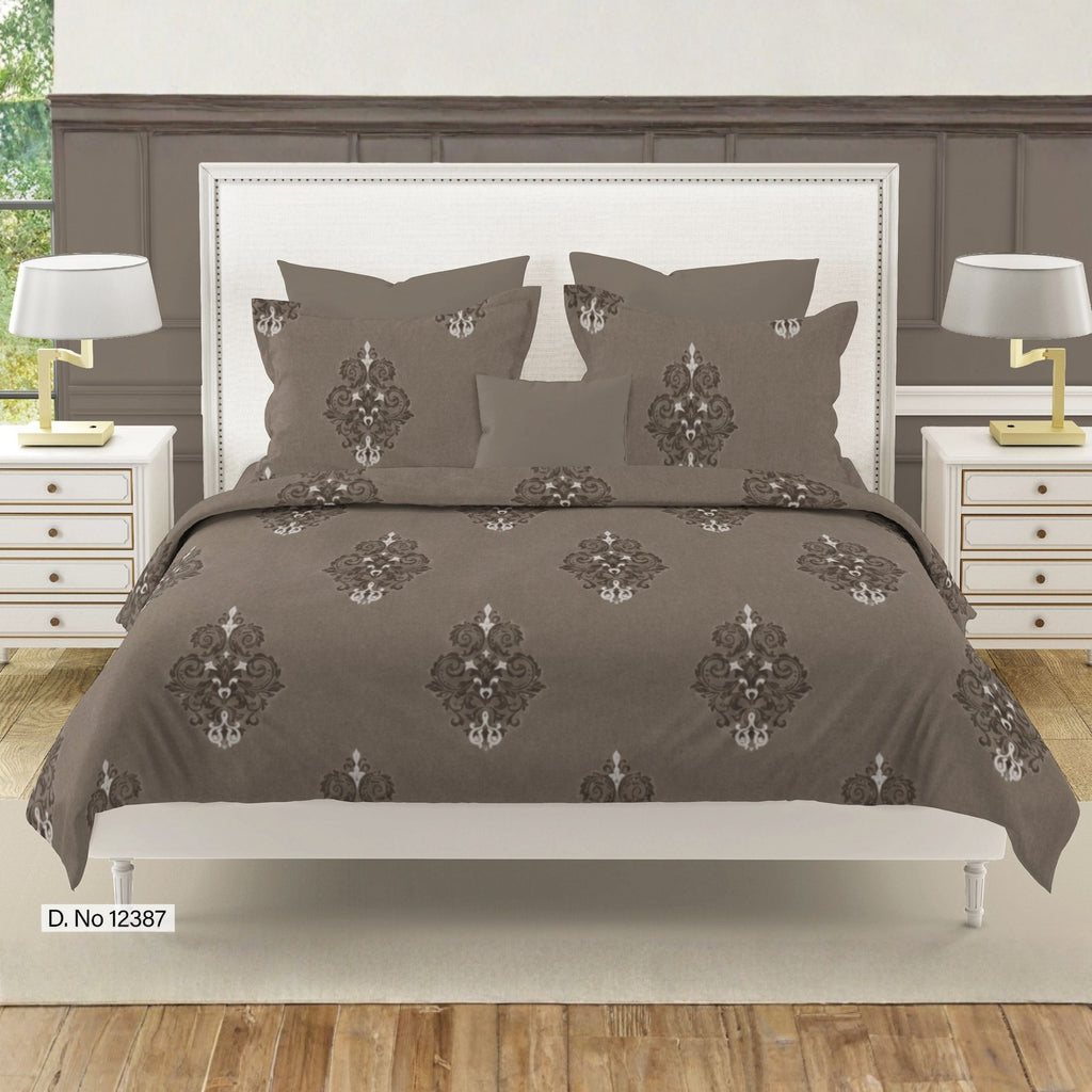 Classic Damask Motif 180 TC 100% Cotton King Fitted Bedsheet With 2 Pillow Covers