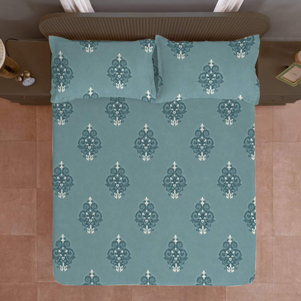 Classic Damask Motif 180 TC 100% Cotton Super King Bedsheet With 2 Pillow Covers