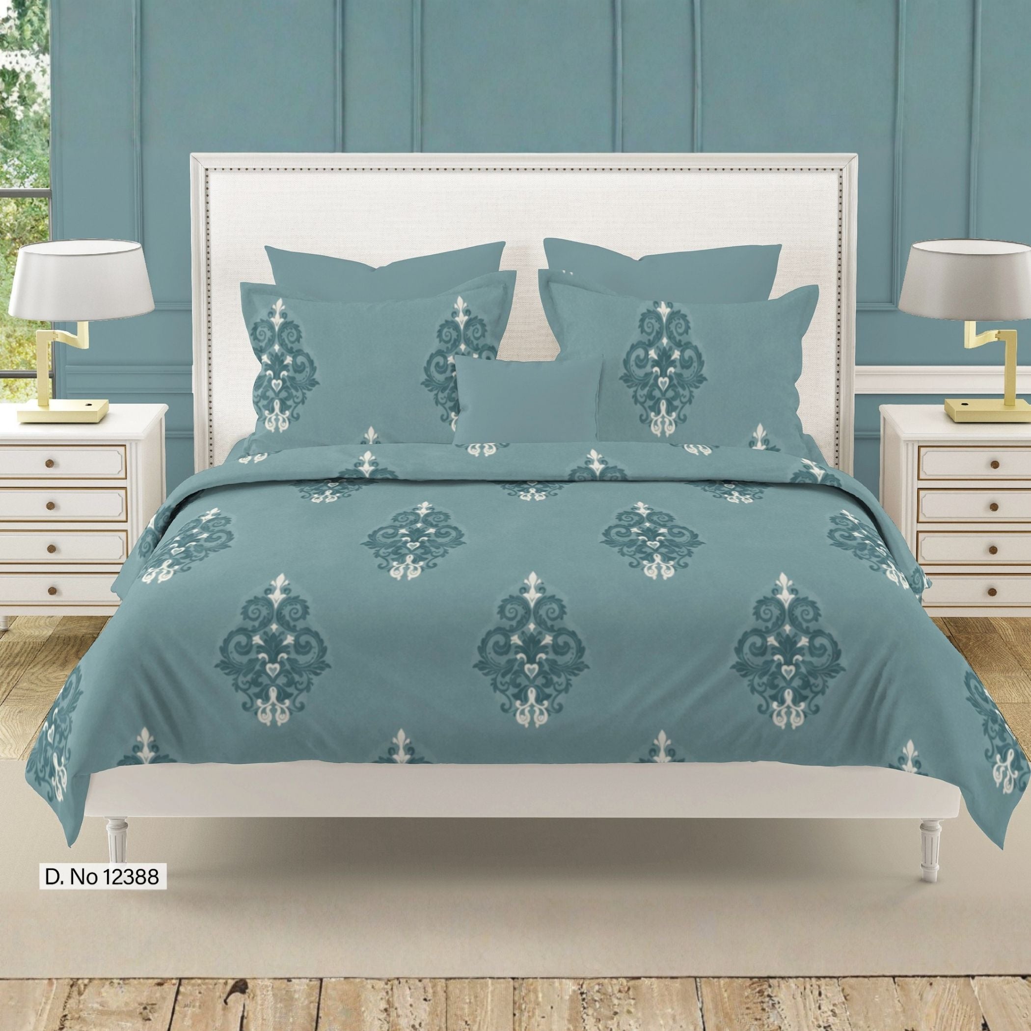 Classic Damask Motif 180 TC 100% Cotton Super King Bedsheet With 2 Pillow Covers