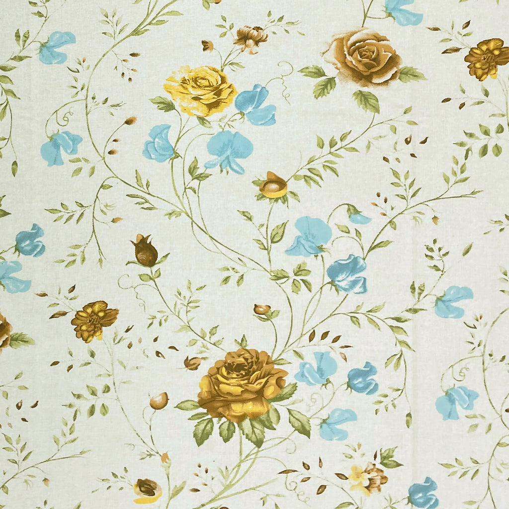 Ivory White Mustard Floral 144 TC Cotton Bedsheet with 2 Pillow Covers