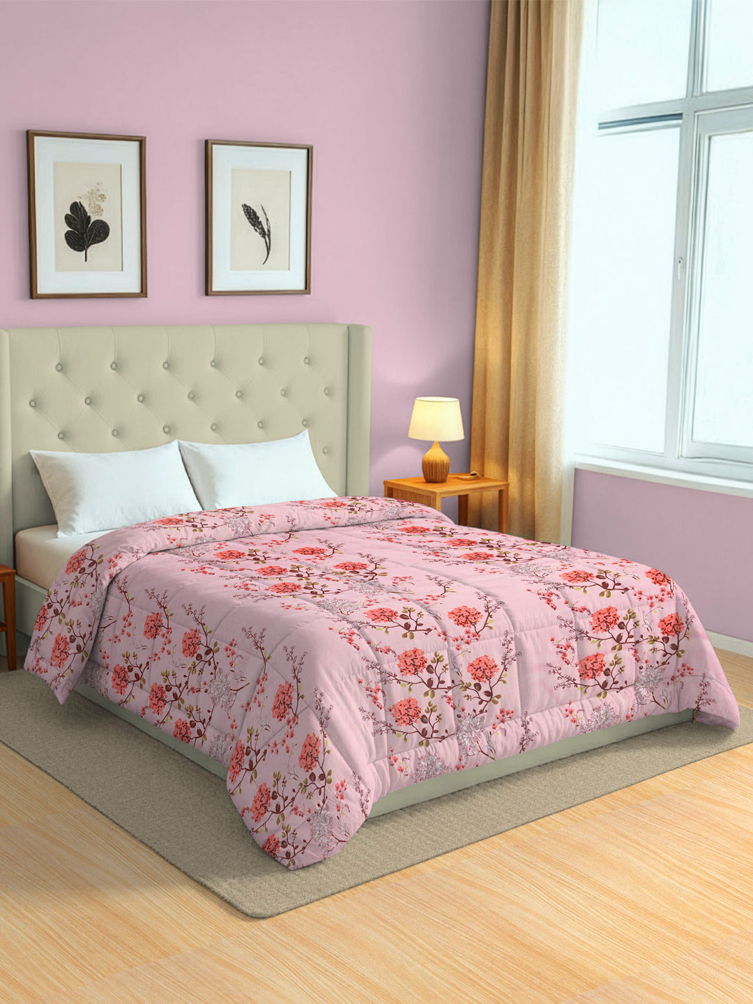 Soft Pure cotton Floral Pink Double AC Quilt