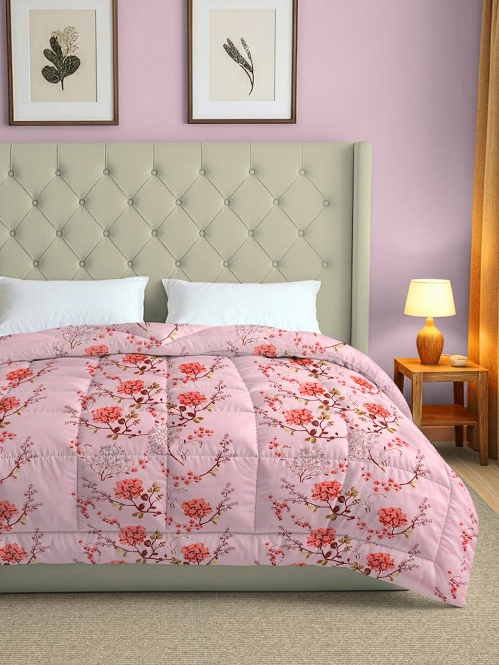 Soft Pure cotton Floral Pink Double AC Quilt