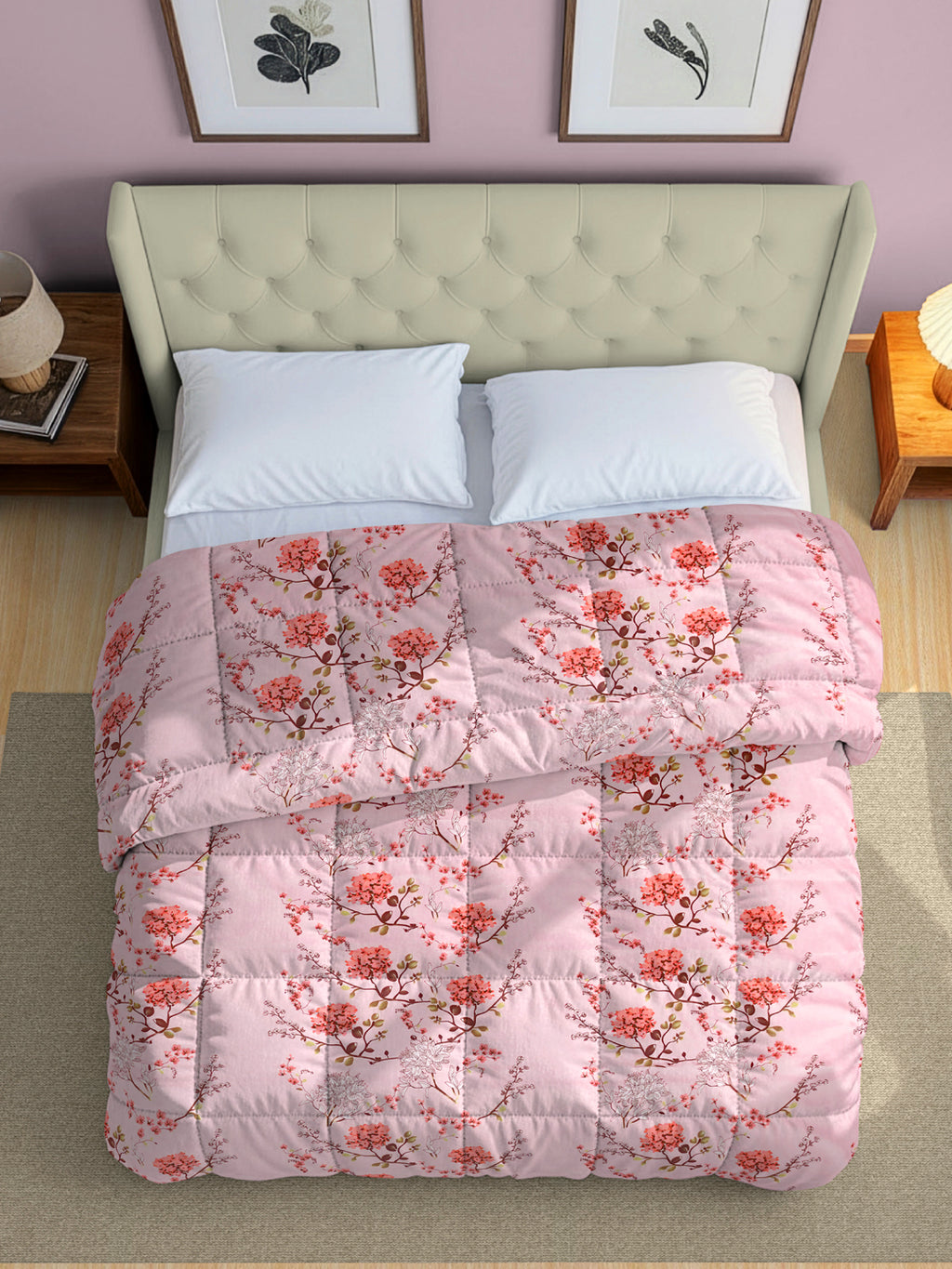 Soft Pure cotton Floral Pink Double AC Quilt