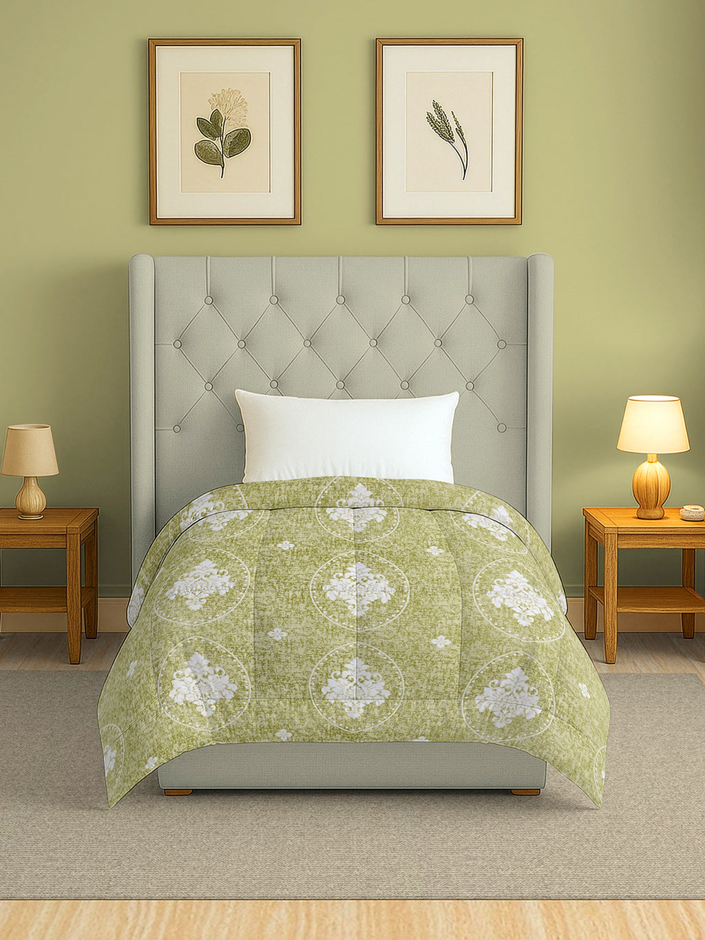 Artistic Cotton Abstract Green Single AC Quilt