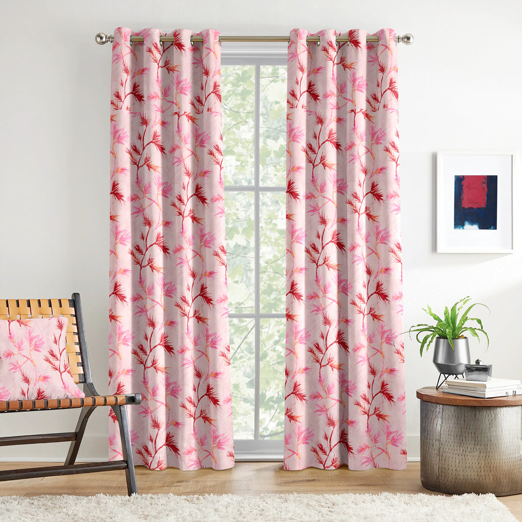 Ivory Pink Bamboo Trails 240 GSM Polyester 80% Blackout Eyelet Curtain