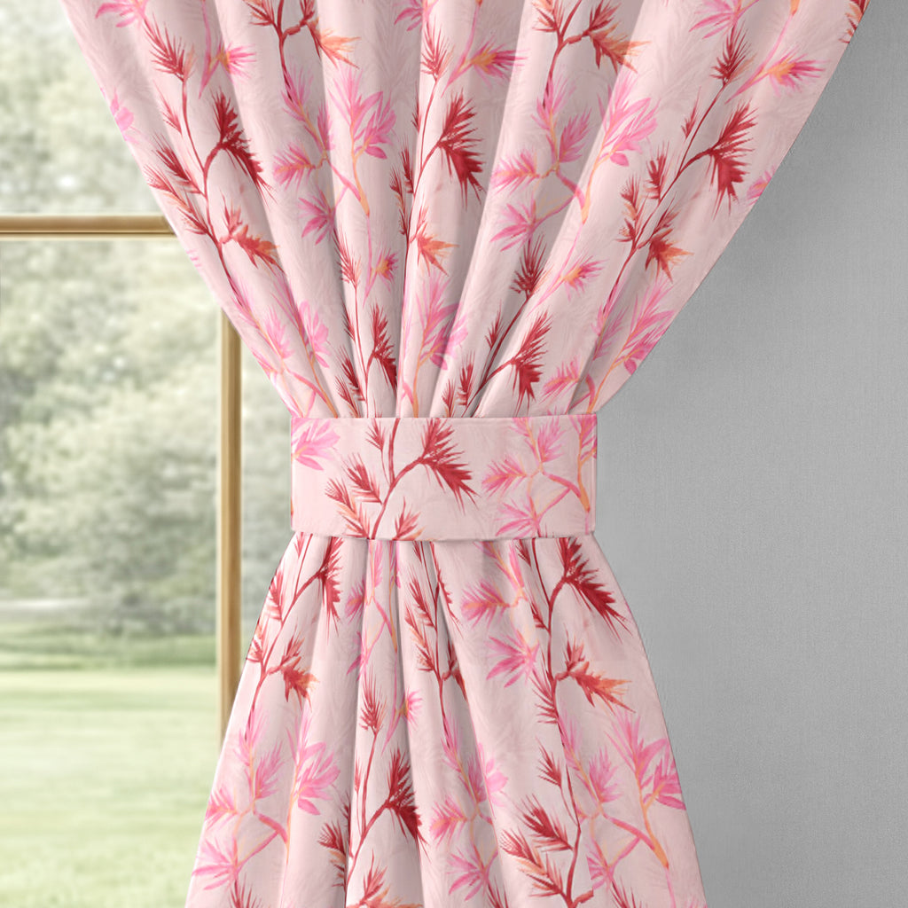 Ivory Pink Bamboo Trails 240 GSM Polyester 80% Blackout Eyelet Curtain
