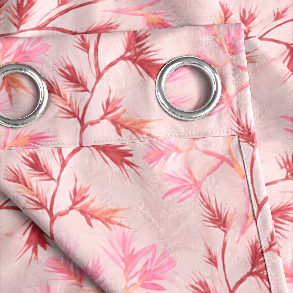 Ivory Pink Bamboo Trails 240 GSM Polyester 80% Blackout Eyelet Curtain