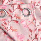 Ivory Pink Bamboo Trails 240 GSM Polyester 80% Blackout Eyelet Curtain