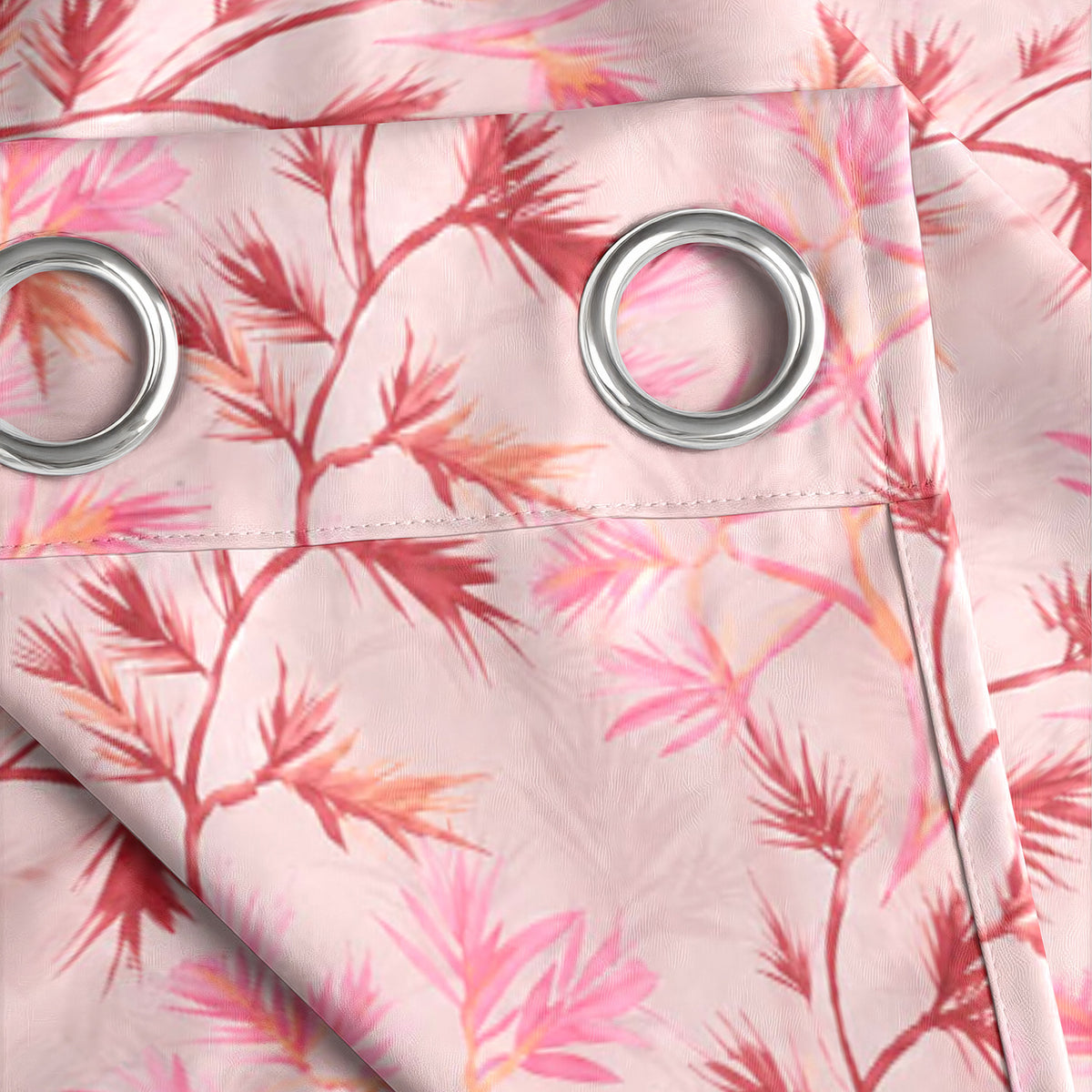 Ivory Pink Bamboo Trails 240 GSM Polyester 80% Blackout Eyelet Curtain