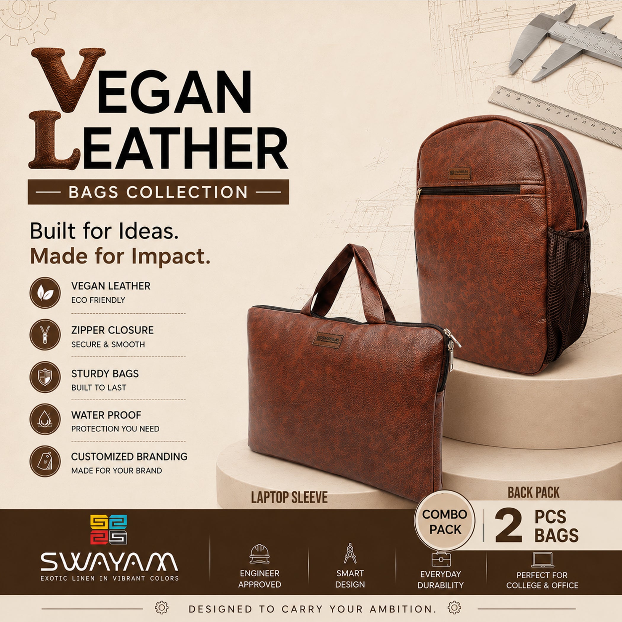 Premium Vegan Leather Backpack & Laptop Bag Combo