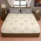 Twig Print Cotton King Fitted Bedsheet in Beige & Brown (72x78x10 Inches)
