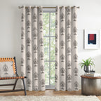 Ivory Charcoal Ornamental Boota 240 GSM Polyester 80% Blackout Eyelet Curtain