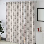 Ivory Charcoal Ornamental Boota 240 GSM Polyester 80% Blackout Eyelet Curtain
