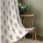 Ivory Charcoal Ornamental Boota 240 GSM Polyester 80% Blackout Eyelet Curtain