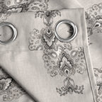 Ivory Charcoal Ornamental Boota 240 GSM Polyester 80% Blackout Eyelet Curtain