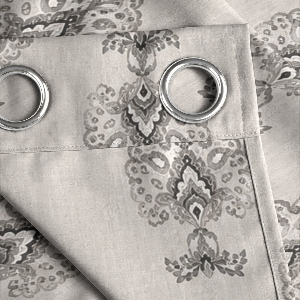 Ivory Charcoal Ornamental Boota 240 GSM Polyester 80% Blackout Eyelet Curtain