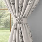 Ivory Charcoal Ornamental Boota 240 GSM Polyester 80% Blackout Eyelet Curtain