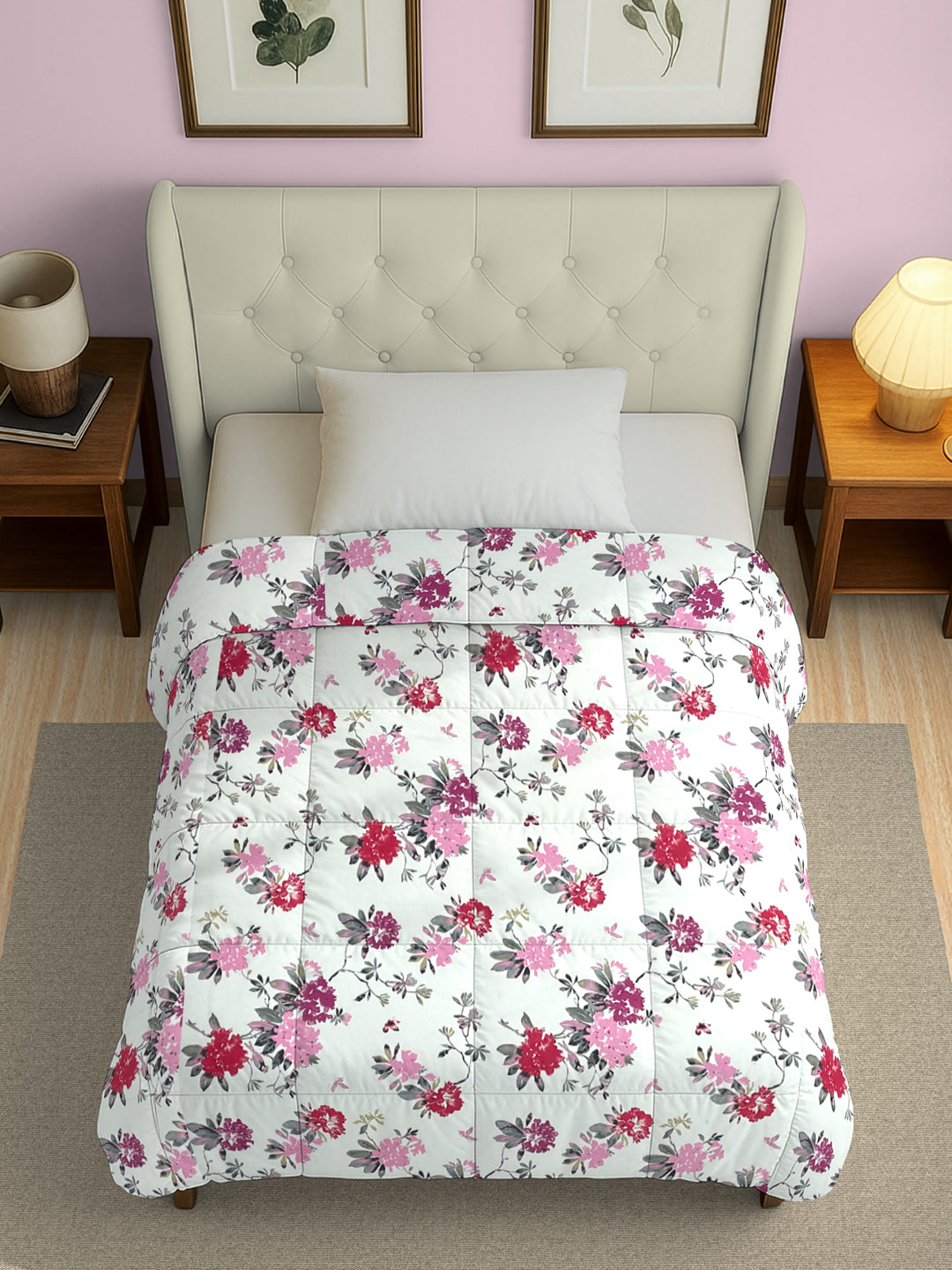 Soft Cotton Floral Pink Single AC Quilt