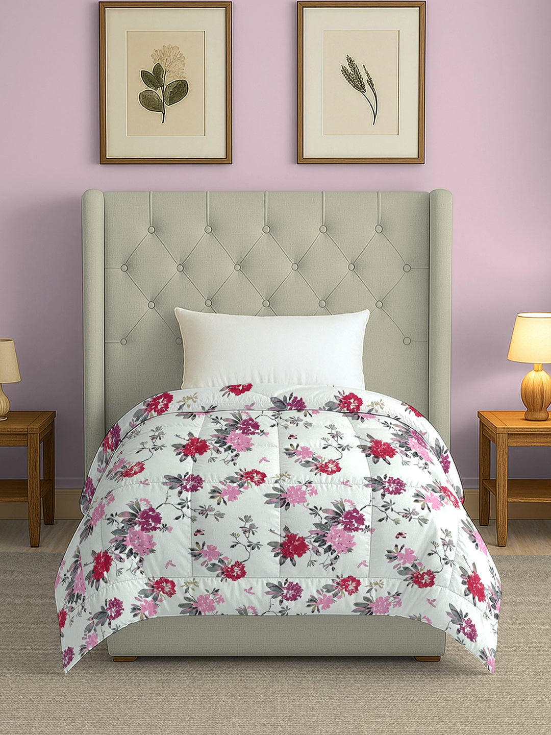 Soft Cotton Floral Pink Single AC Quilt