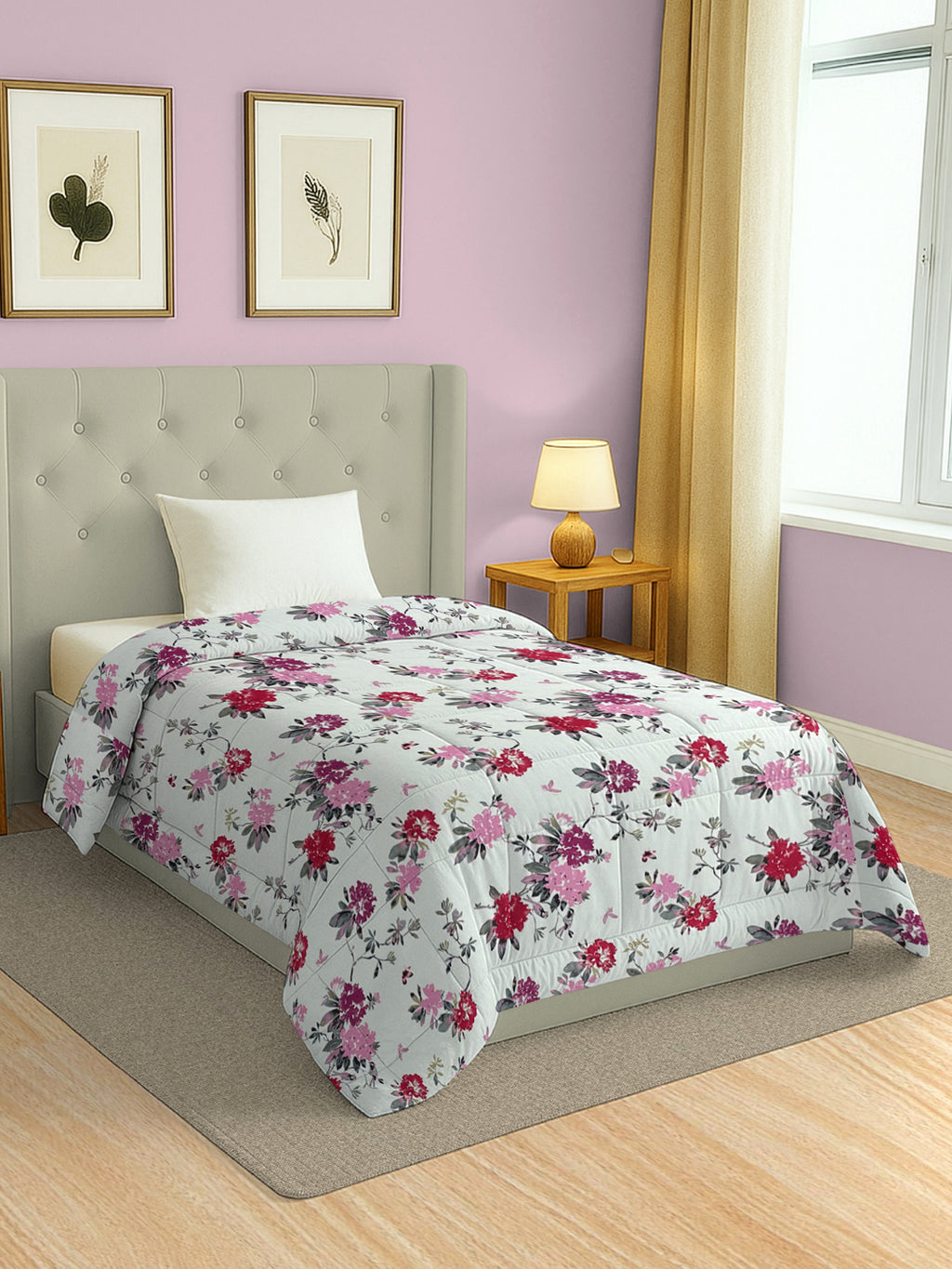 Soft Cotton Floral Pink Single AC Quilt