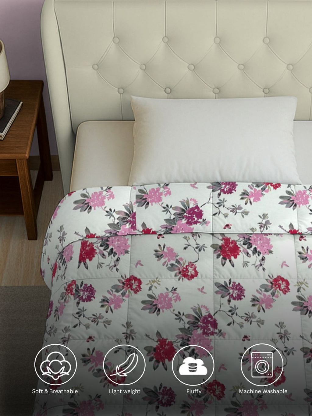 Soft Cotton Floral Pink Single AC Quilt
