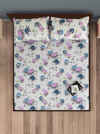 Elegant Beige Floral Vine Pure Cotton 210 TC Super King Bedsheet with 2 Pillow Covers (108x108 Inches)