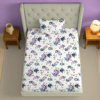 Elegant Beige Floral Vine Pure Cotton 210 TC Single Bedsheet with 1 Pillow Cover (60x90 Inches)