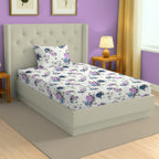 Elegant Beige Floral Vine Pure Cotton 210 TC Single Bedsheet with 1 Pillow Cover (60x90 Inches)