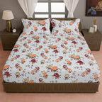 Grey Floral Vine Pure Cotton 210 TC Super King Bedsheet with 2 Pillow Covers (108x108 Inches)