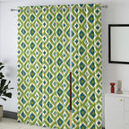 Lime Blue Ikat Diamonds 220 GSM Cotton Casement Eyelet Curtain