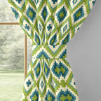 Lime Blue Ikat Diamonds 220 GSM Cotton Casement Eyelet Curtain
