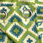 Lime Blue Ikat Diamonds 220 GSM Cotton Casement Eyelet Curtain