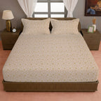Ornamental Swirl Beige 210 TC Pure Cotton King Fitted Bedsheet with 2 Pillow Covers (72 x 78 x 10 Inches)