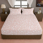 Elegant Blush Pink Floral Pure Cotton 210 TC Double King Bedsheet with 2 Pillow Covers (90x108 Inches)