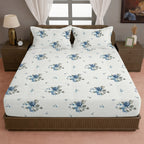 Blue Flora - 210TC Pure Cotton King Fitted Bedsheet (72x78x10 Inches)