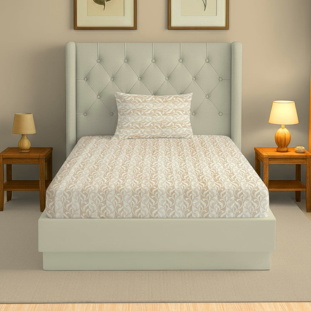 Peach Fern - 210TC Pure Cotton Single Bedsheet (60x90 Inches)