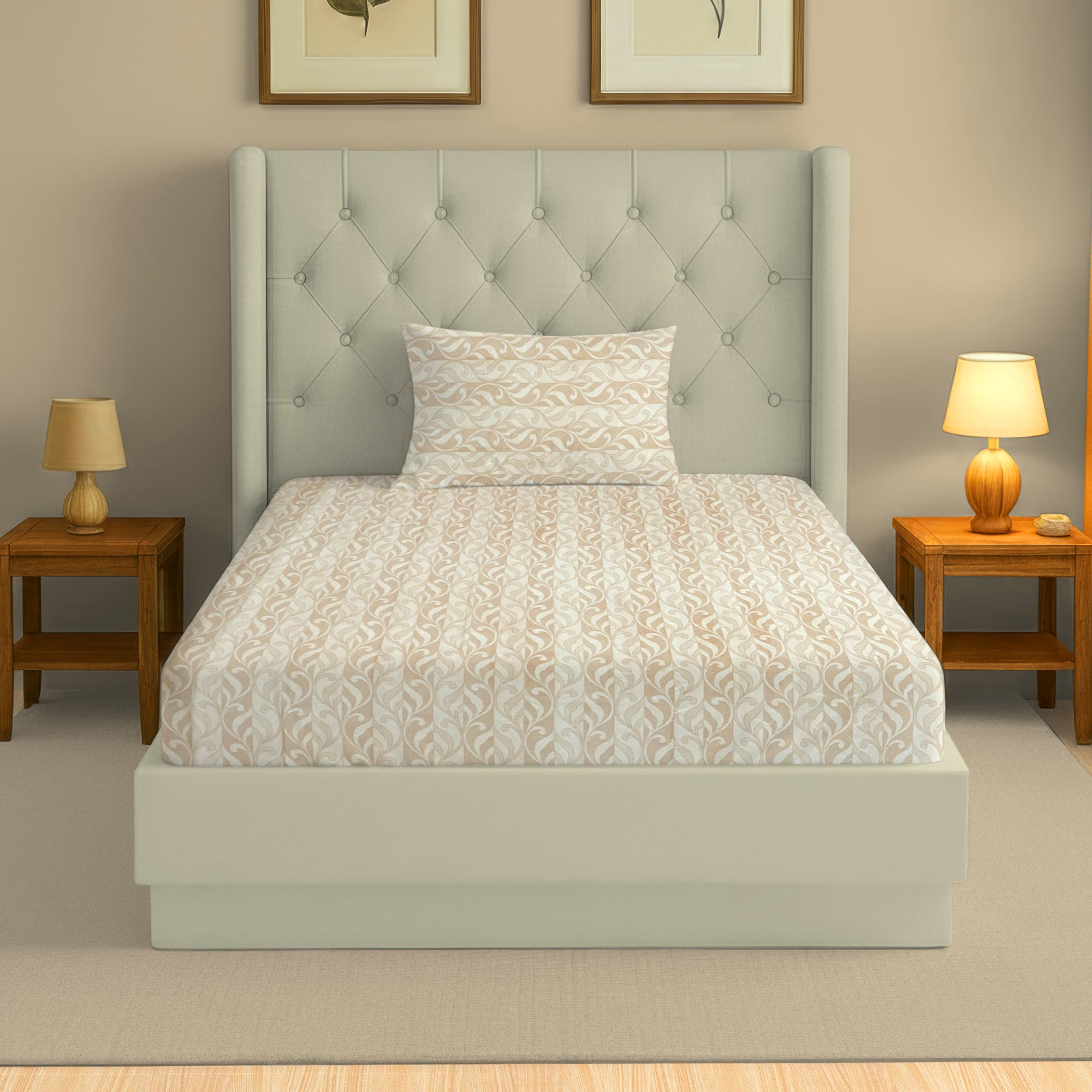 Peach Fern - 210TC Pure Cotton Single Bedsheet (60x90 Inches)