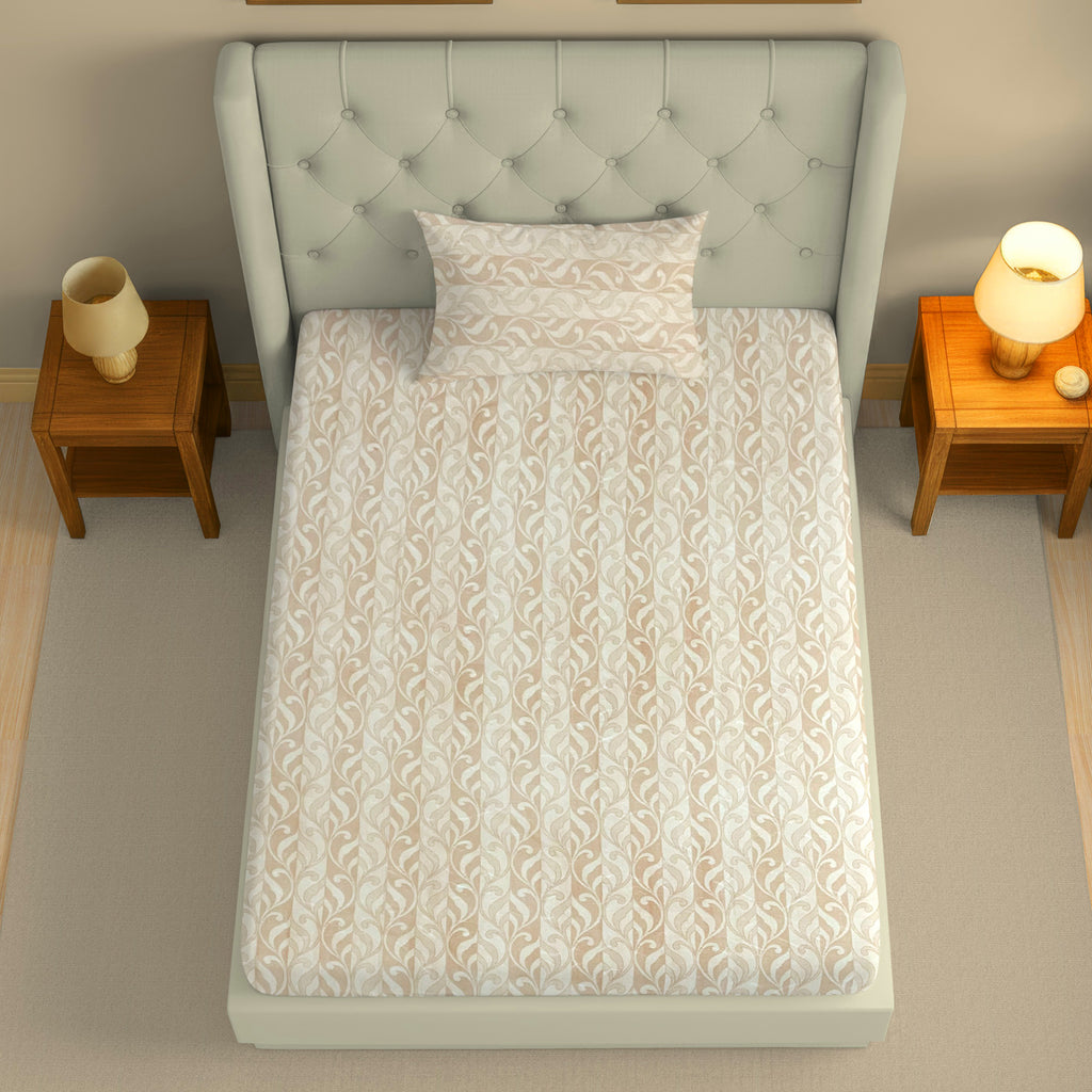Peach Fern - 210TC Pure Cotton Single Bedsheet (60x90 Inches)