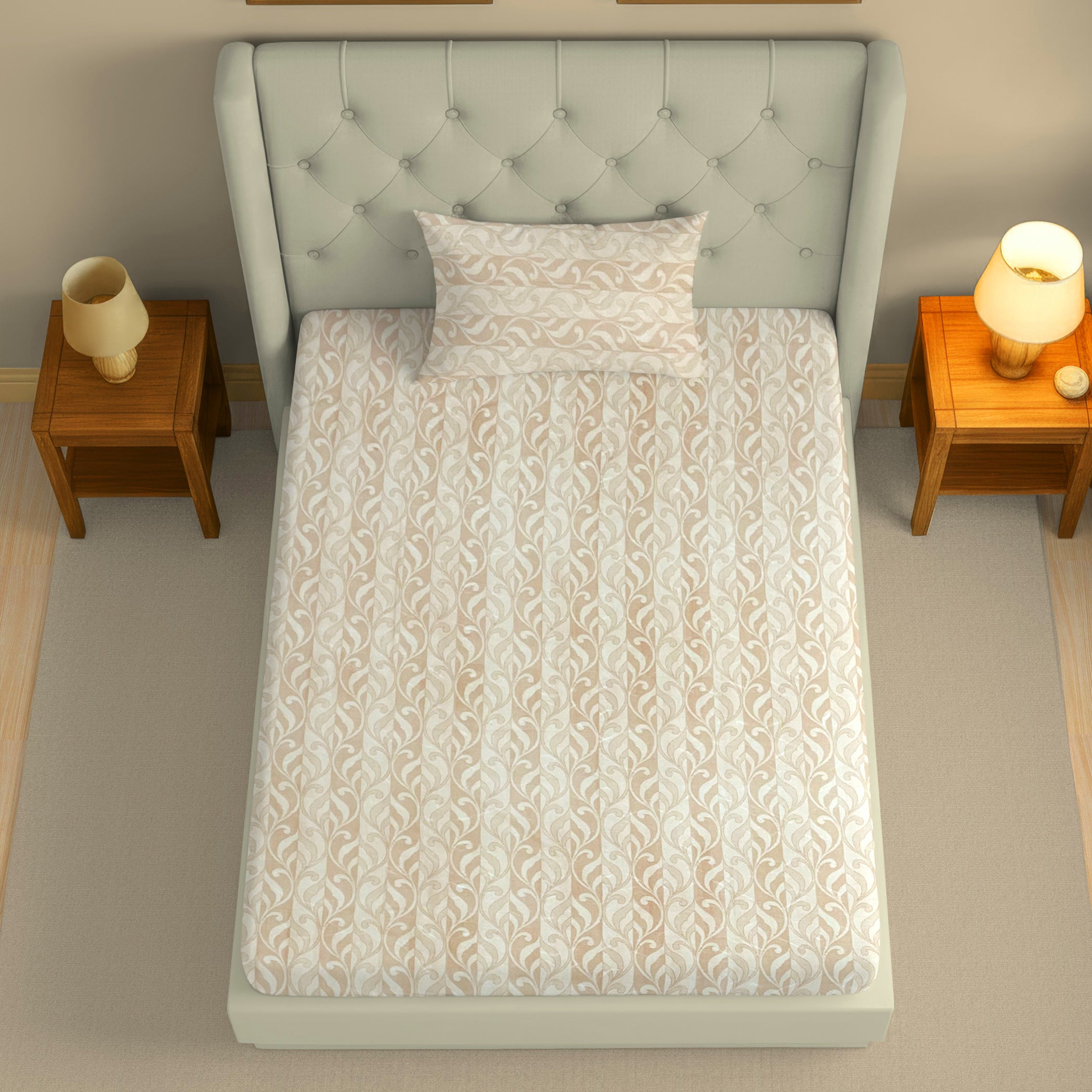 Peach Fern - 210TC Pure Cotton Single Bedsheet (60x90 Inches)
